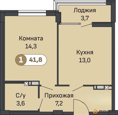 1-комн. квартира, 41.8 м&sup2;