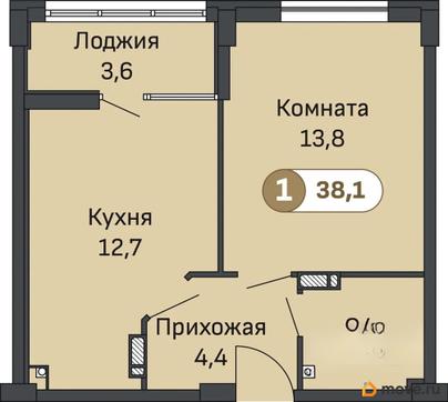 1-комн. квартира, 38.4 м&sup2;