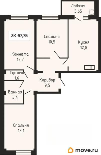 3-комн. квартира, 68.25 м&sup2;