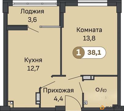 1-комн. квартира, 38.4 м&sup2;