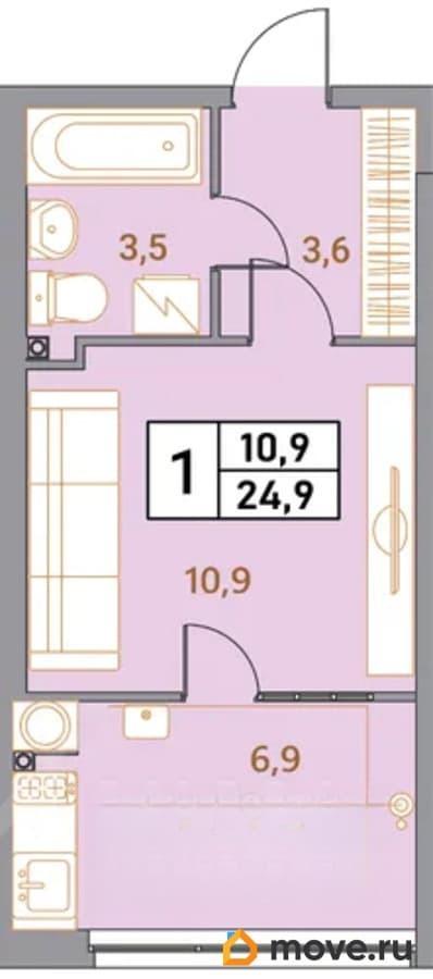 студия, 24.9 м&sup2;