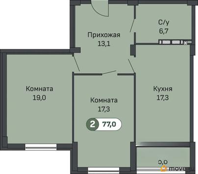 2-комн. квартира, 77.2 м&sup2;