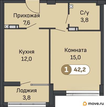 1-комн. квартира, 42.4 м&sup2;