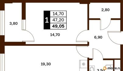 1-комн. квартира, 49.1 м&sup2;