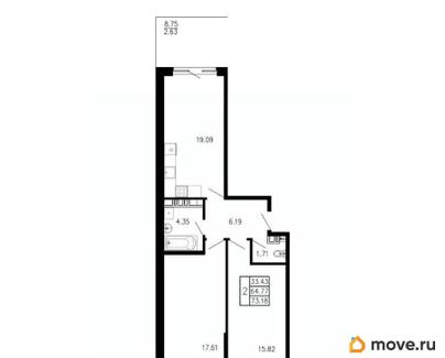 2-комн. квартира, 73.18 м&sup2;