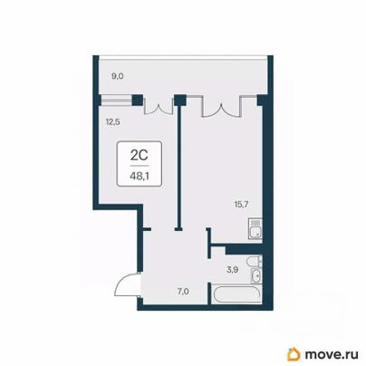 2-комн. квартира, 48.1 м&sup2;