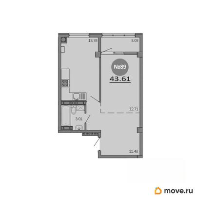 1-комн. квартира, 43.61 м&sup2;