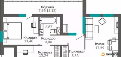 2-комн. квартира, 68.85 м&sup2;