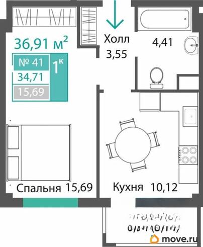 1-комн. квартира, 34.71 м&sup2;