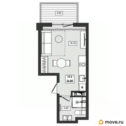 1-комн. апартаменты, 26.8 м&sup2;