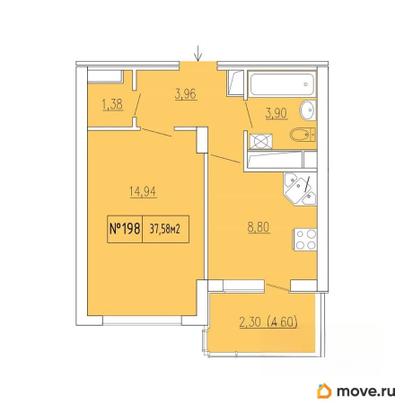 1-комн. квартира, 35.28 м&sup2;