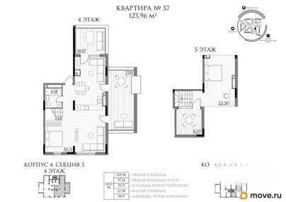 1-комн. квартира, 123.96 м&sup2;