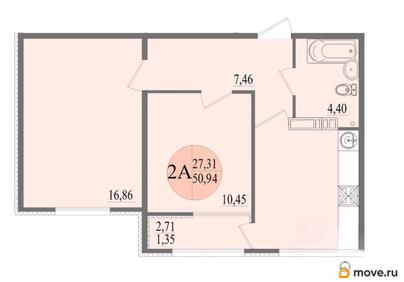 2-комн. квартира, 50.96 м&sup2;