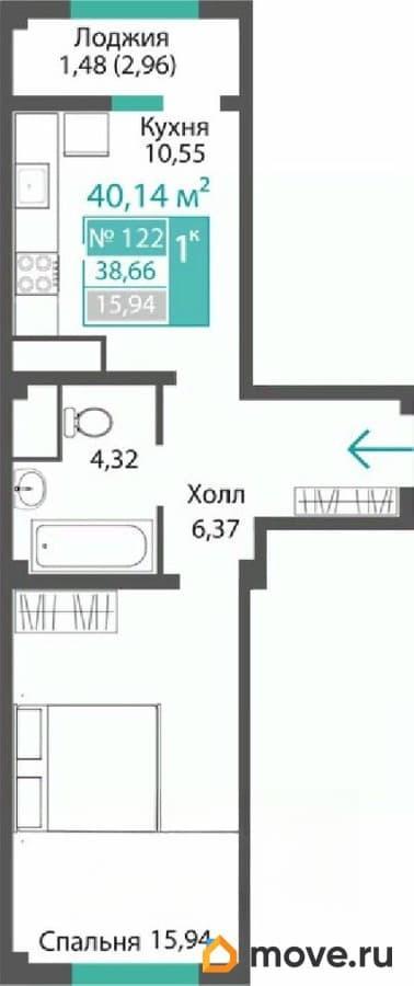 1-комн. квартира, 38.66 м&sup2;