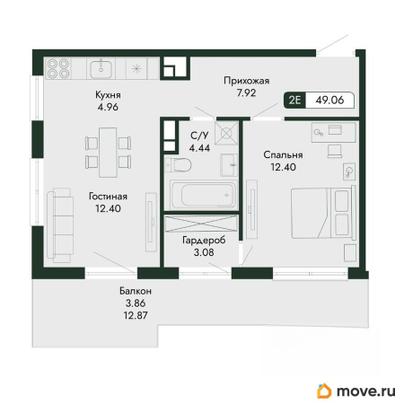2-комн. квартира, 49.06 м&sup2;