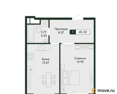 2-комн. квартира, 40.52 м&sup2;