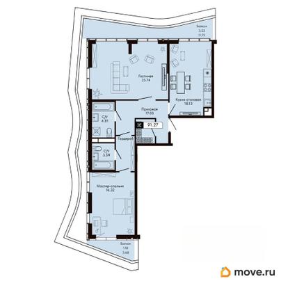 4-комн. квартира, 91.27 м&sup2;
