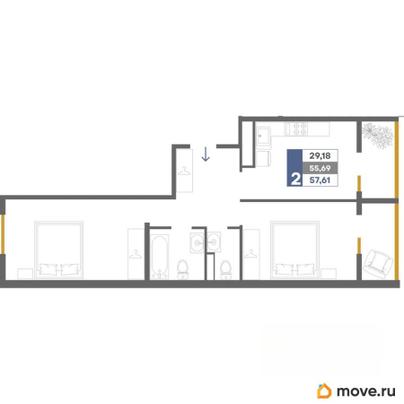 2-комн. квартира, 57.61 м&sup2;