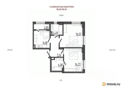 2-комн. квартира, 58.3 м&sup2;