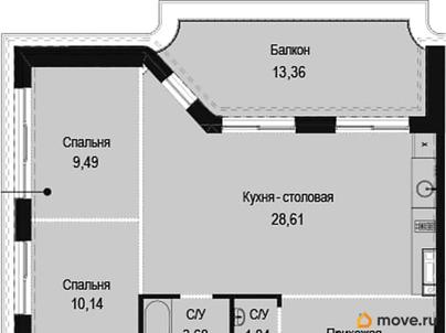 2-комн. апартаменты, 74.95 м&sup2;