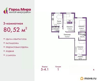 3-комн. квартира, 80.52 м&sup2;