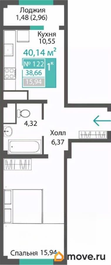1-комн. квартира, 38.66 м&sup2;