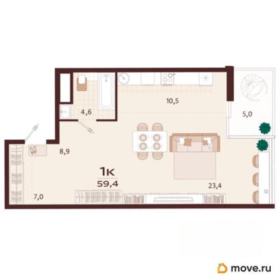 студия, 59.4 м&sup2;