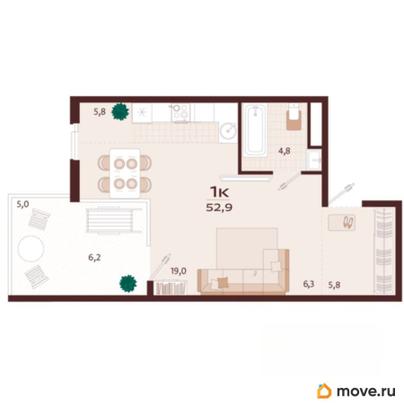 студия, 52.9 м&sup2;