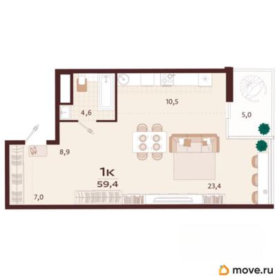 студия, 59.4 м&sup2;