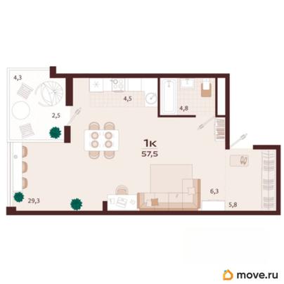 студия, 57.5 м&sup2;
