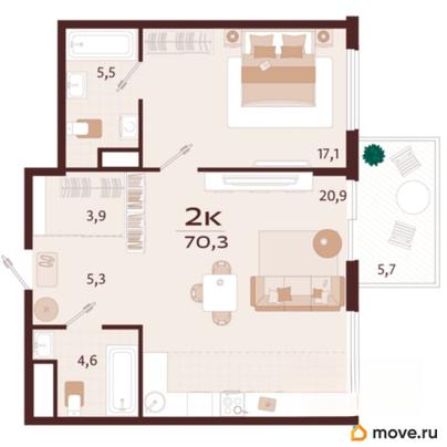 2-комн. квартира, 70.3 м&sup2;