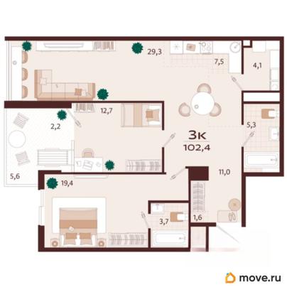 3-комн. квартира, 102.3 м&sup2;