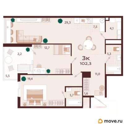 3-комн. квартира, 102.3 м&sup2;