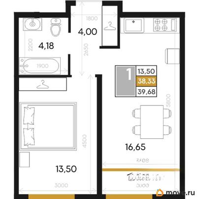 1-комн. квартира, 39.68 м&sup2;
