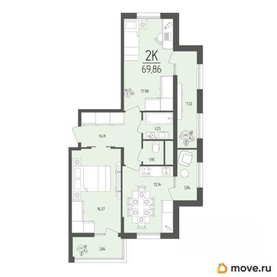 2-комн. квартира, 69.86 м&sup2;