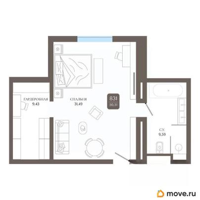 1-комн. апартаменты, 50.51 м&sup2;