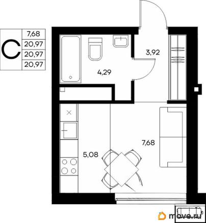 студия, 21.79 м&sup2;