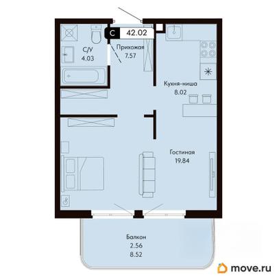 студия, 42.02 м&sup2;