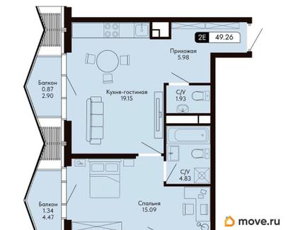 1-комн. квартира, 49.26 м&sup2;