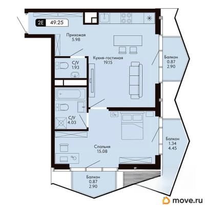 1-комн. квартира, 49.25 м&sup2;