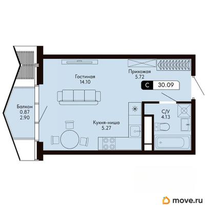 студия, 30.09 м&sup2;