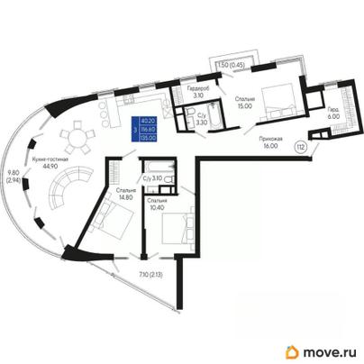3-комн. квартира, 135 м&sup2;