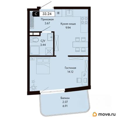 студия, 33.24 м&sup2;