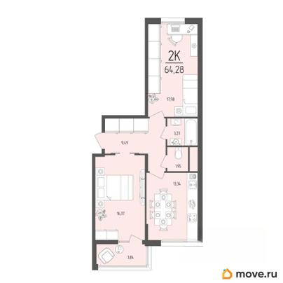 2-комн. квартира, 64.28 м&sup2;