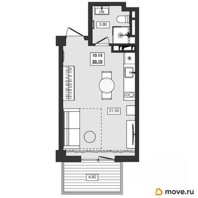 1-комн. апартаменты, 30.1 м&sup2;