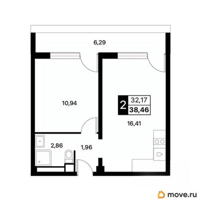 1-комн. апартаменты, 38.46 м&sup2;