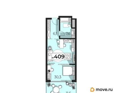 2-комн. апартаменты, 55.5 м&sup2;