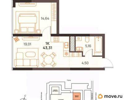 1-комн. квартира, 43.31 м&sup2;