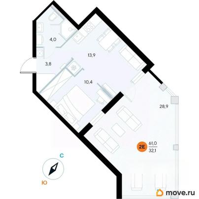 1-комн. апартаменты, 61 м&sup2;