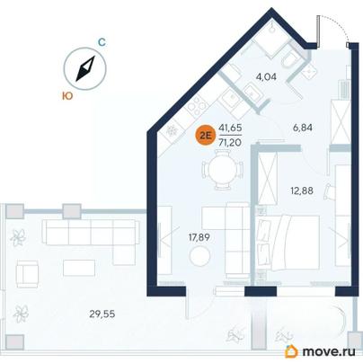 1-комн. апартаменты, 71.2 м&sup2;